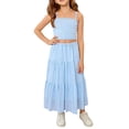 thumbnail image 1 of FRSASU Girl's Summer Maxi Skirt Set Square Neck Spaghetti Strap Crop Cami Top Vest& High Waist Pleated Ruffle Flowy Skirts Set Light Blue, 1 of 6