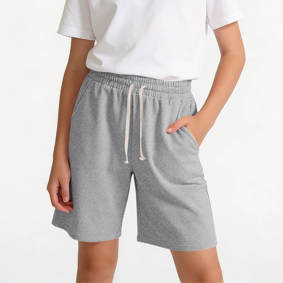FRSASU Girl's Summer Shorts Casual Elastic Waisted Athletic Beach Vacation Casual Shorts with Pockets Gray