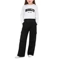 thumbnail image 1 of FRSASU Girls 2 Piece Outfit Letter Graphic Crewneck Vintage Long Sleeve Sweatshirts with Wide Leg Pockets Cargo Sweatpants Set Black, 1 of 6