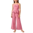 thumbnail image 1 of FRSASU Girls 2 Piece Sets Sleeveless Ruffled Hem Pleated Tops and Wide Leg Pants Summer Outfit Clothes for 4-15 Years Pink, 1 of 9