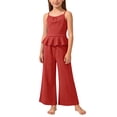 thumbnail image 1 of FRSASU Girls 2 Piece Sets Sleeveless Ruffled Hem Pleated Tops and Wide Leg Pants Summer Outfit Clothes for 4-15 Years Red, 1 of 9