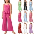 thumbnail image 1 of FRSASU Girls 2 Piece Sets Sleeveless Ruffled Hem Pleated Tops and Wide Leg Pants Summer Outfit Clothes for 4-15 Years White, 1 of 8