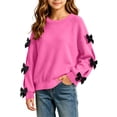 thumbnail image 1 of FRSASU Girls Bow Decorative Long Sleeve Crew‑Neck Fleece Pullover Sweatshirt Drop Shoulder Casual Tops Hot Pink, 1 of 5