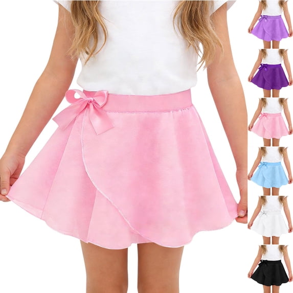 FRSASU Girls Bow Knot Ballet Dance Chiffon Pull-On Wrap Skirts Elastic Tie Waist Classic Ballet Skirts White