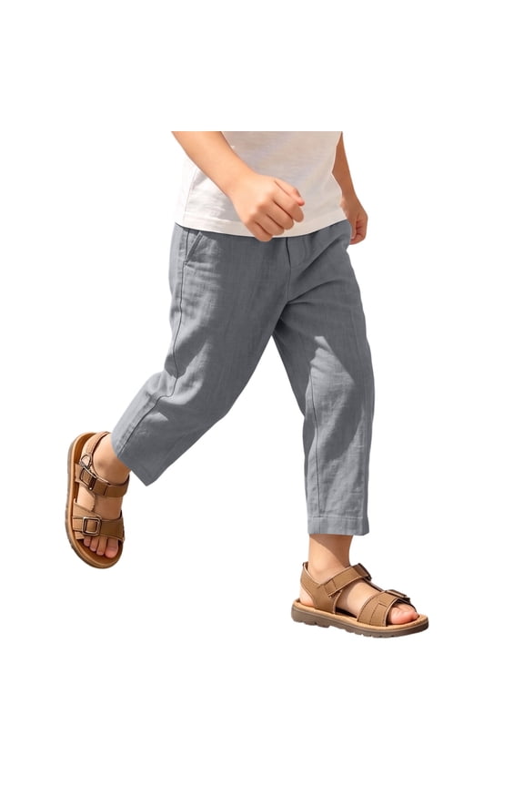 Girls Boys Sweatpants Baggy Cotton Linen Wide Leg Elastic Waist Sweat Pants Summer Dance School Trousers with Pockets