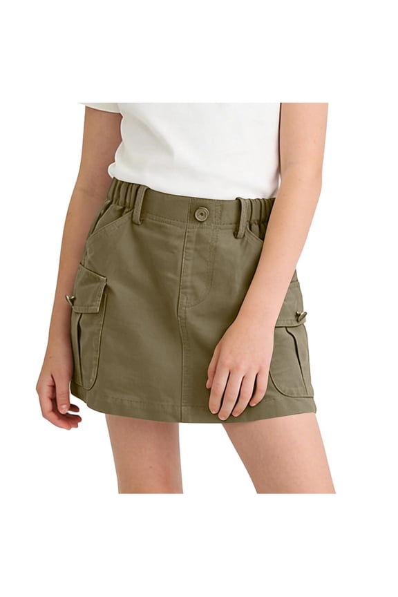 Girls Cargo Skirt Low Waist Button Bodycon Mini Parachute Shorts Skirt Summer Kids Casual Daily Skirts with Pockets Army Green