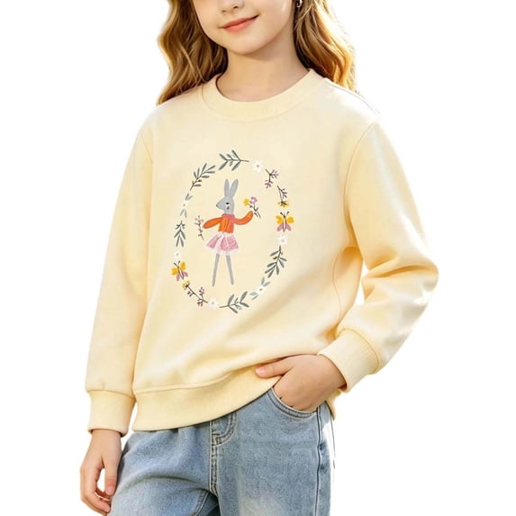 FRSASU Girls Cartoon Print Sweatshirt Toddler Long Sleeve Crewneck Casual Pullover Cotton Fall Winter Adorable Soft Tops Yellow-M