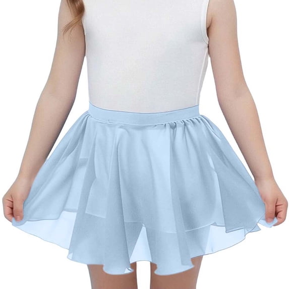 FRSASU Girls Chiffon Mini Skirt Elastic Waist Summer Casual Mesh Pleated Flowy Dance Skirts for Kids 7-14 Years Light Blue
