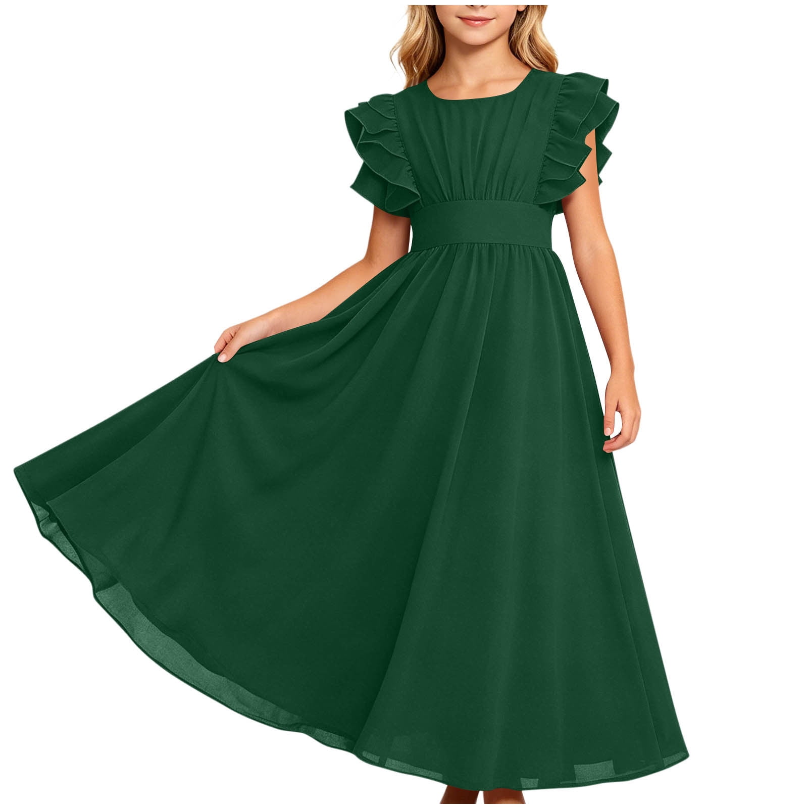 green flowy formal dress Lace Bodice Long Flowy Evening Dress with Deep V Neck