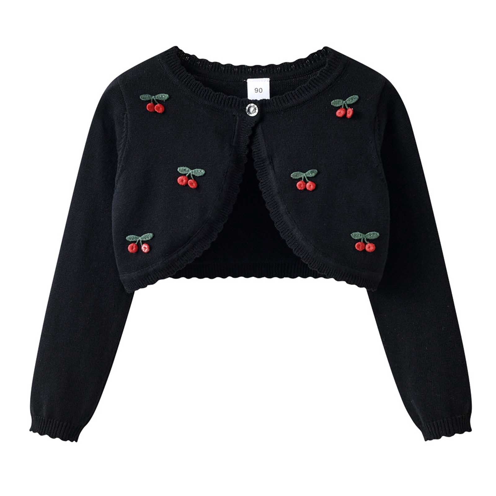 FRSASU Girls Crew Neck Cropped Knit Bolero Long Sleeve Bow Single Button Cardigan Casual formal Dress Cover Up Black-F