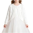 thumbnail image 1 of FRSASU Girls Cute Shrug Openwork Knit Cardigan Sweater Long Sleeve Button Front Closure Crop Tops Dress Cover Up White-A, 1 of 8