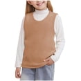 thumbnail image 1 of FRSASU Girls' Fleece Lined Sweater Vest Warm School Uniform Gilet Kids Casual Crewneck Thick Knit Sweater Clothes Khaki, 1 of 9