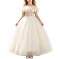 thumbnail image 1 of FRSASU Girls Flower Princess Dress Pageant Lace Embroidery Floral Tulle Dress Sleeveless Wedding Party Prom Evening Maxi Dress Beige, 1 of 6