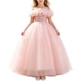 thumbnail image 1 of FRSASU Girls Flower Princess Dress Pageant Lace Embroidery Floral Tulle Dress Sleeveless Wedding Party Prom Evening Maxi Dress Pink, 1 of 8