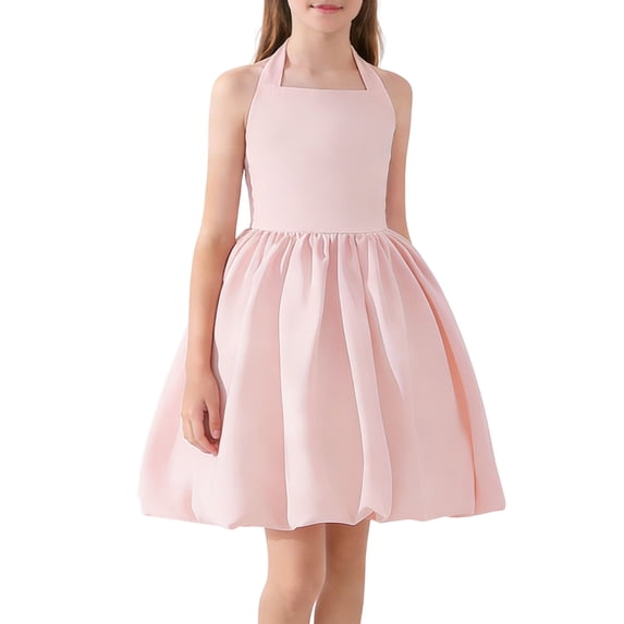 FRSASU Girls Halter Princess Dress Summer Sleeveless Birthday Party Prom Dresses Evening Gowns for Kids 7-15 Years Pink