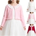 thumbnail image 1 of FRSASU Girls Lace Ruffle Collar Cropped Knit Shrug Long Sleeve Single Button Soft Cardigan Sweater for Dress Size 2-14T White-F, 1 of 9