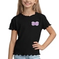 thumbnail image 1 of FRSASU Girls Lettuce Trim Bow Knot Short Sleeve T-Shirts Summer Ribbed Knit Crewneck Casual Tops Tee Blouse Black, 1 of 9