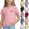 thumbnail image 1 of FRSASU Girls Lettuce Trim Bow Knot Short Sleeve T-Shirts Summer Ribbed Knit Crewneck Casual Tops Tee Blouse Yellow, 1 of 9