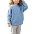 thumbnail image 1 of FRSASU Girls Loose Crewneck Sweaters, Kids Versatile Solid Long Sleeve Chunky Knit Pullover Sweater Tops Blue, 1 of 9