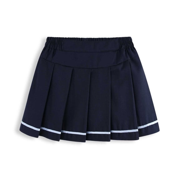 FRSASU Girls Pleated Skirt Skort School Uniform Mini Cheer Tennis Skirt with Striped Hem and Inner Shorts Navy