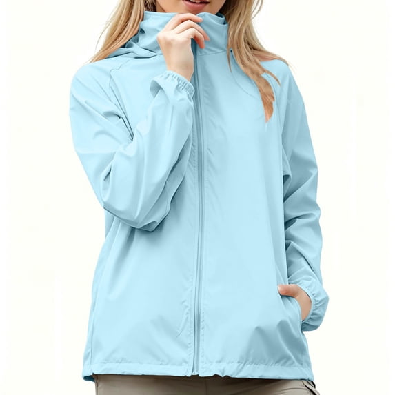 FRSASU Girls Rain Jacket Lightweight Waterproof Hooded Raincoat Outdoor Hiking Windbreaker Coats with Pockets Blue