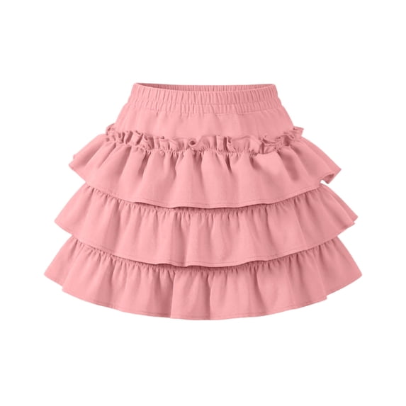 FRSASU Girls Ruffle Layered Summer Mini Skirt, Elastic High Waisted Casual Stretch A-Line Skirts for 3-13 Years Pink