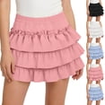 thumbnail image 1 of FRSASU Girls Ruffle Layered Summer Mini Skirt, Elastic High Waisted Casual Stretch A-Line Skirts for 3-13 Years White, 1 of 9