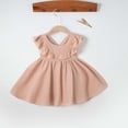 thumbnail image 1 of FRSASU Girls Ruffle Summer Cotton Linen Mini Dress Loose Sleeveless Swing A-Line Cute Princess Party Dresses Pink, 1 of 7