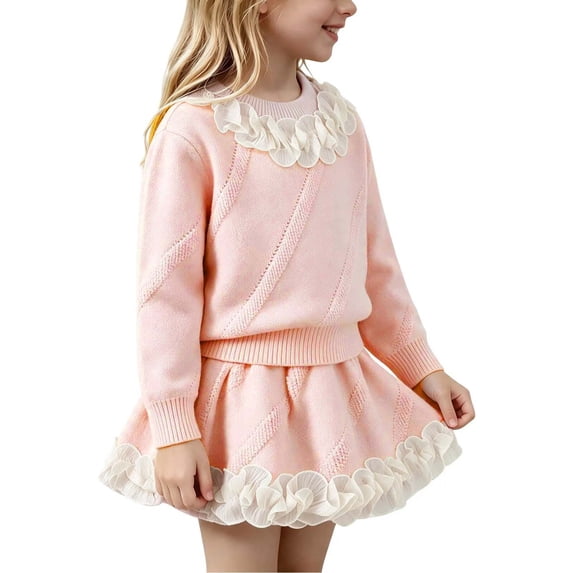 Short Ruffle Skrit FRSASU Girls Ruffle Trim Knit Sweater and Skirt Matching Set Textured ...