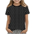 thumbnail image 1 of FRSASU Girls Short Sleeve Polka Dot Crewneck T-Shirt Soft Lightweight Casual Pullover Tops Kids School Blouse Clothes Black, 1 of 5