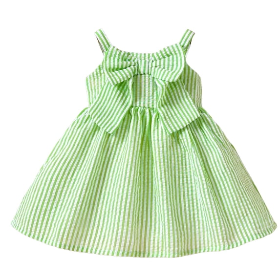 FRSASU Girls Sleeveless Floral Princess Dress Striped Summer Sleeveless Bow Sundress Casual Birthday Party Dresses Green