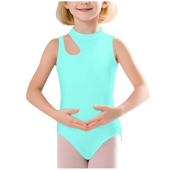 FRSASU Girls Sleeveless Leotards for Ballet Cutout Stretch Hollow Back Sleeveless Dance Uniform Bodysuits for 3-14 Years Green