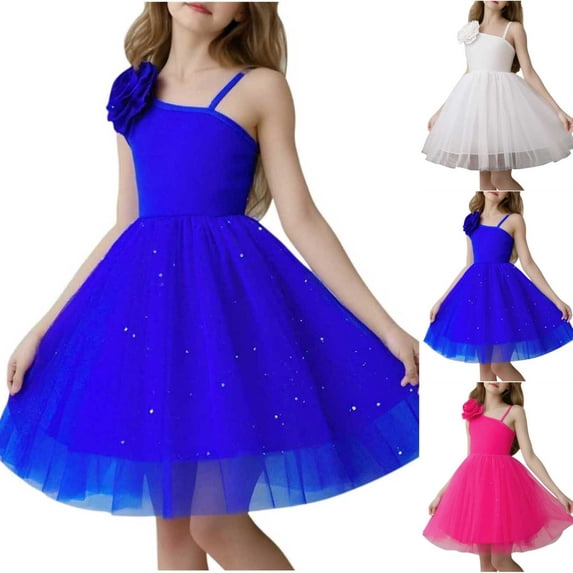 FRSASU Girls Sleeveless Sparkly Tulle Dress Flower Decoration Midi Dresses Casual Birthday Party Pageant Flower Girl Gowns White