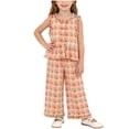 thumbnail image 1 of FRSASU Girls Summer Plaid 2 Piece Outfits Elegant Ruffle Peplum Tank Tops with Wide Leg Pants Matching Sets Orange-A, 1 of 6