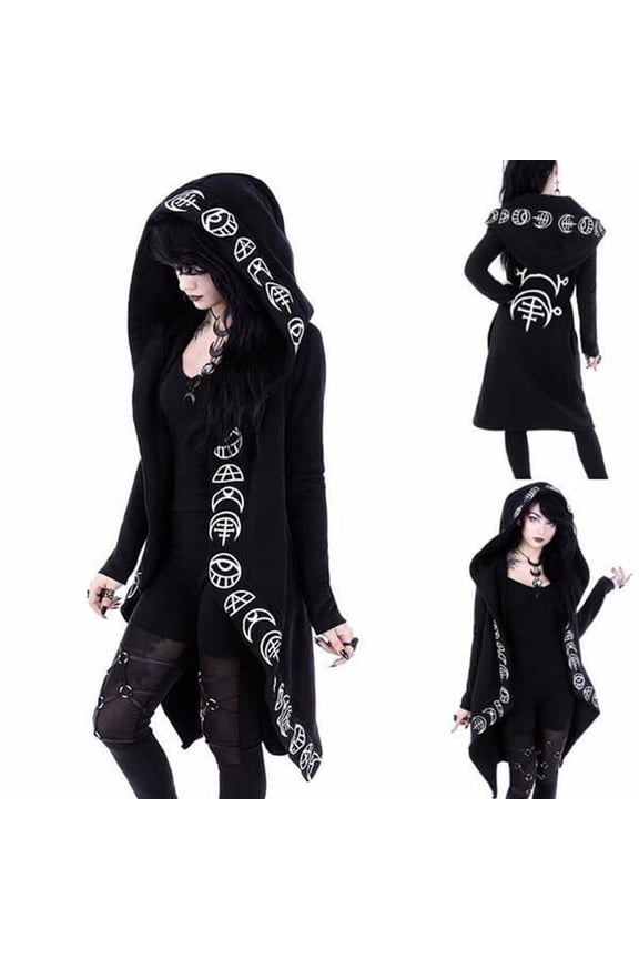 Gothic Clothes for Women Plus Size Cloak with Hood Halloween Cardigan Hooded Cloak Fall Punk Clothes Womens Fashion Black