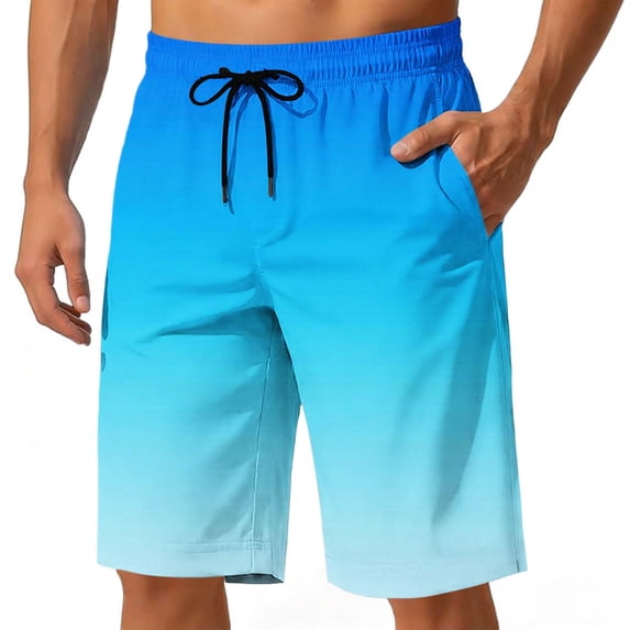FRSASU Gradient Color Shorts for Men Quick Dry Summer Beach Swim Trunks Classic Outdoor Hawaiian Short Pants Sky Blue-A