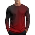 thumbnail image 1 of FRSASU Gradient T-Shirts for Men Long Sleeve Casual Summer Ombre Color Crewneck Pullover Trendy Athletic Tee Tops Red, 1 of 5