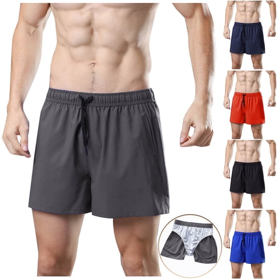 FRSASU Gym Workout Shorts Men 4 Inch Quick Dry Mesh Liner Shorts Men Lightweight Training Athletic Running Shorts with Pockets Red