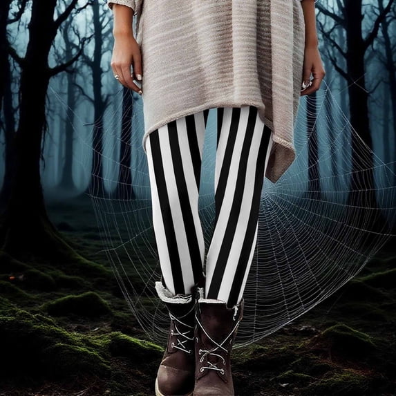 FRSASU Halloween Women Striped Printed Costume Leggings High Waist Tight Pants Fitness Running Casual Pants