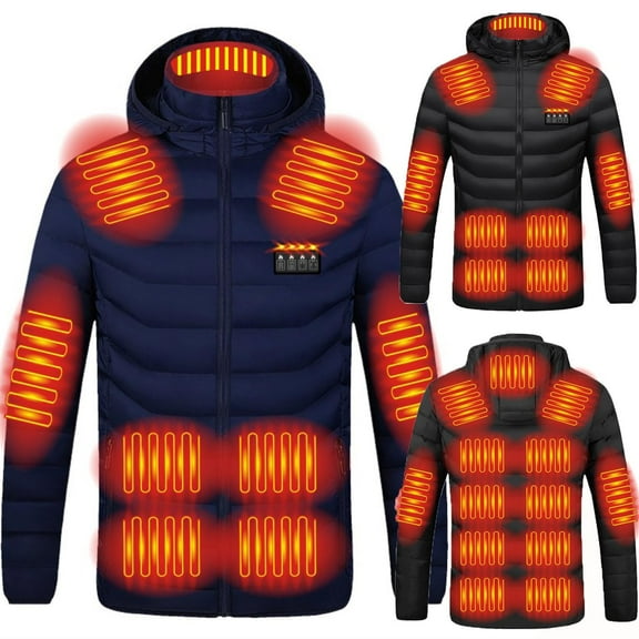 FRSASU Heated Hoodie for Men, Warming Heated Jacket Coat,Zip up Electric Heating Sweatshirt, Fleece Lined Winter Outdoor thermal Down Jacket for Riding Skiing Fishing Blue