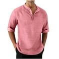 thumbnail image 1 of FRSASU Henley Shirts for Men Casual Button-down Shirt Short-sleeved Textured Shirt Summer Outerwear Vacation Beach Shirt Pink XXL, 1 of 7