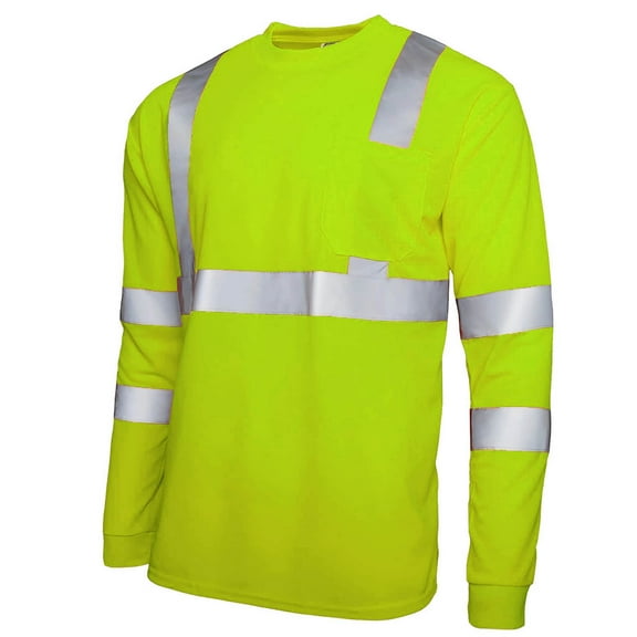 FRSASU High Visibility Safety Shirts for Men, Long Sleeve Reflective Mesh Round Neck Workwear Shirts Green