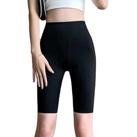 FRSASU High Waist Yoga Short Pants Solid Color Hip Lift Tummy Control Workout Running Yoga Leggings for Women Black XL(XL)