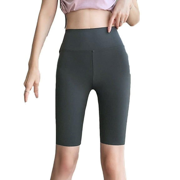 FRSASU High Waist Yoga Short Pants Solid Color Hip Lift Tummy Control Workout Running Yoga Leggings for Women Gray M(M)