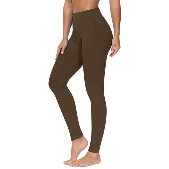FRSASU High Waisted Leggings for Women Solid Color Soft Solid Elastic Shaping Lounge Yoga Pants Brown