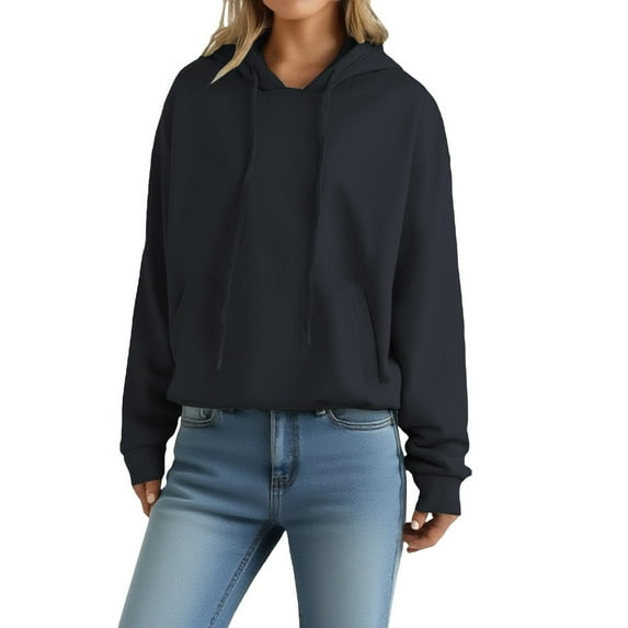 FRSASU Hoodies for Women V Neck Long Sleeve Lightweight Sweatshirts Drawstring Pullover Tops with Pocket Black