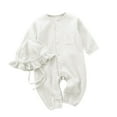 thumbnail image 1 of FRSASU Infant Boys Girls Clothes Set Newborn Baby Romper Hat Ribbed Knit Long Sleeve Button Solid Bodysuit Jumpsuit White 3 Months, 1 of 6