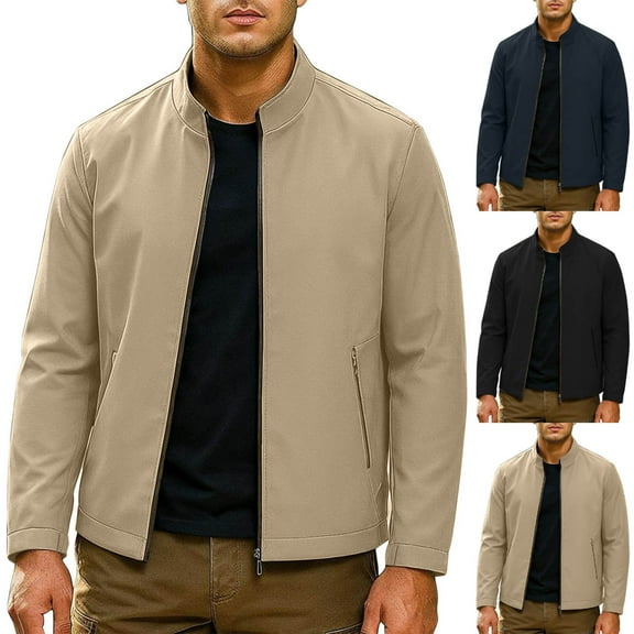 FRSASU Jacket for Men Fashion Outdoor Casual Windproof Bomber Jackets Coat Lightweight Casual Spring Fall Winter Windbreaker Zip up with Pocket Outerwear Jackets Navy