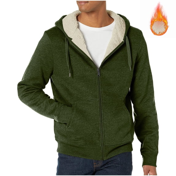 FRSASU Jackets for Men Fall and Winter Men's Fashion Loose Cardigan Fleece-Lined and Thicken Warm Hooded Jacket Green