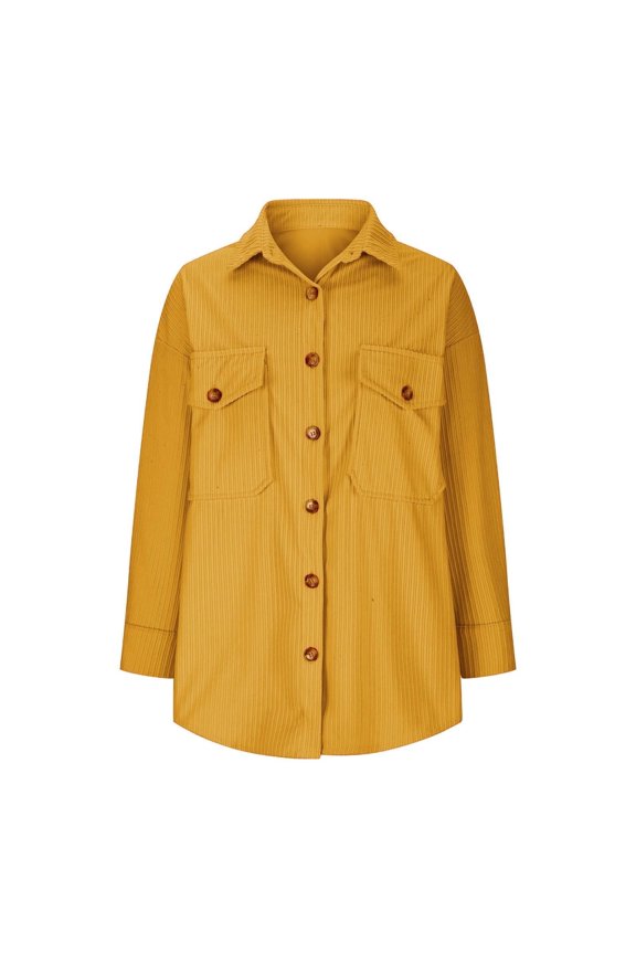 Jackets for Women Fall Fashion Lapel Oversized Loose Long Sleeve Button up Solid Casual Jacket with Pockets Yellow